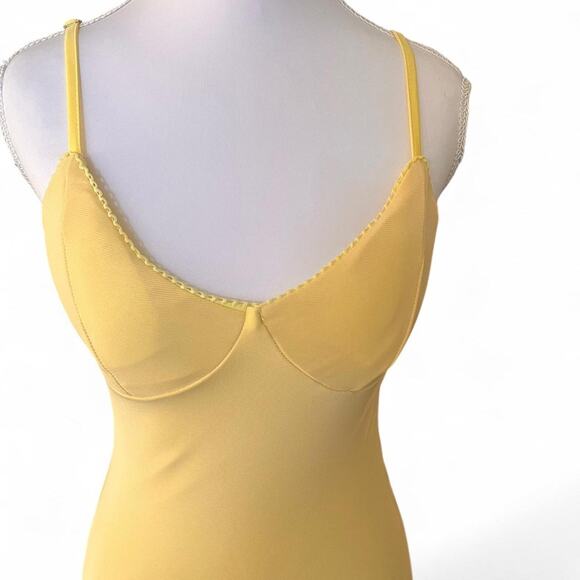 Butter Yellow Slip Maxi Dress Spaghetti Strap Empire Bust Minimal XS - Picture 6 of 7